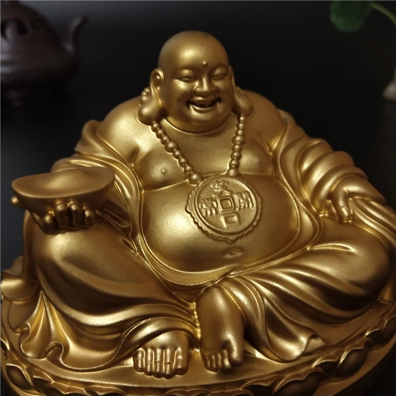 Feng Shui cinese dorato che ride statue di Buddha ornamenti grandi Maitreya Buddha scultura figurine regali per la decorazione domestica