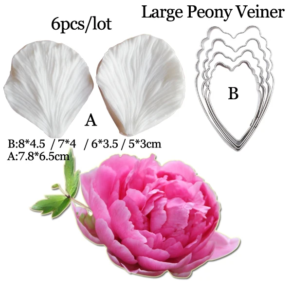 Large Peony Veiners Petal Silicone Mould Fondant Flowers Cake Decorating Chocolate Gumpaste Sugarcraft Clay Cold Porcelai  CS376