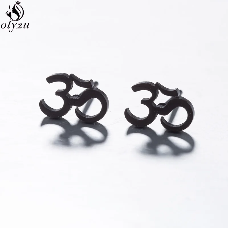 Tiny Stainless Steel OM Symbol Earings Women Jewelry Cute Motorcycle Meditation Yoga Stud Earrings Girls Personalize Jewelry