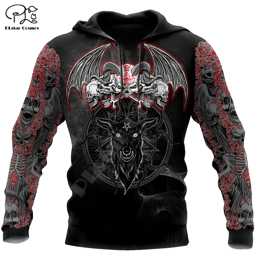 PLstar Cosmos Ghost Gothic Skull Tattoo Retro Vintage Casual Pullover NewFashion Harajuku 3DPrint Men/Women Jacket Hoodies A1