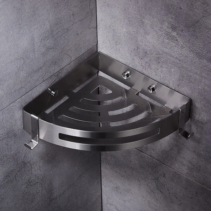 Rak Kamar Mandi Rak Shower Baja Tahan Karat Rak Sudut Hitam Rak Mandi Persegi Rak Organizer Penyimpanan Kamar Mandi Krom