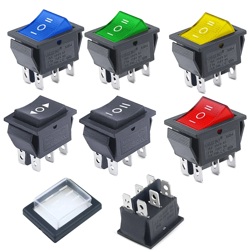 KCD4 1PCS Rocker Switch Power Switch ON-OFF-ON 3 Position 6 Electrical equipment With Light Switch 16A 250VAC/ 20A 125VA