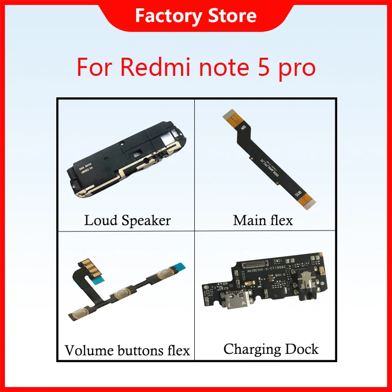 Phone Parts For Xiaomi Redmi note5 Power On/Off Volume Button For Redmi note 5 pro Main flex  Loud Speaker Charging Port