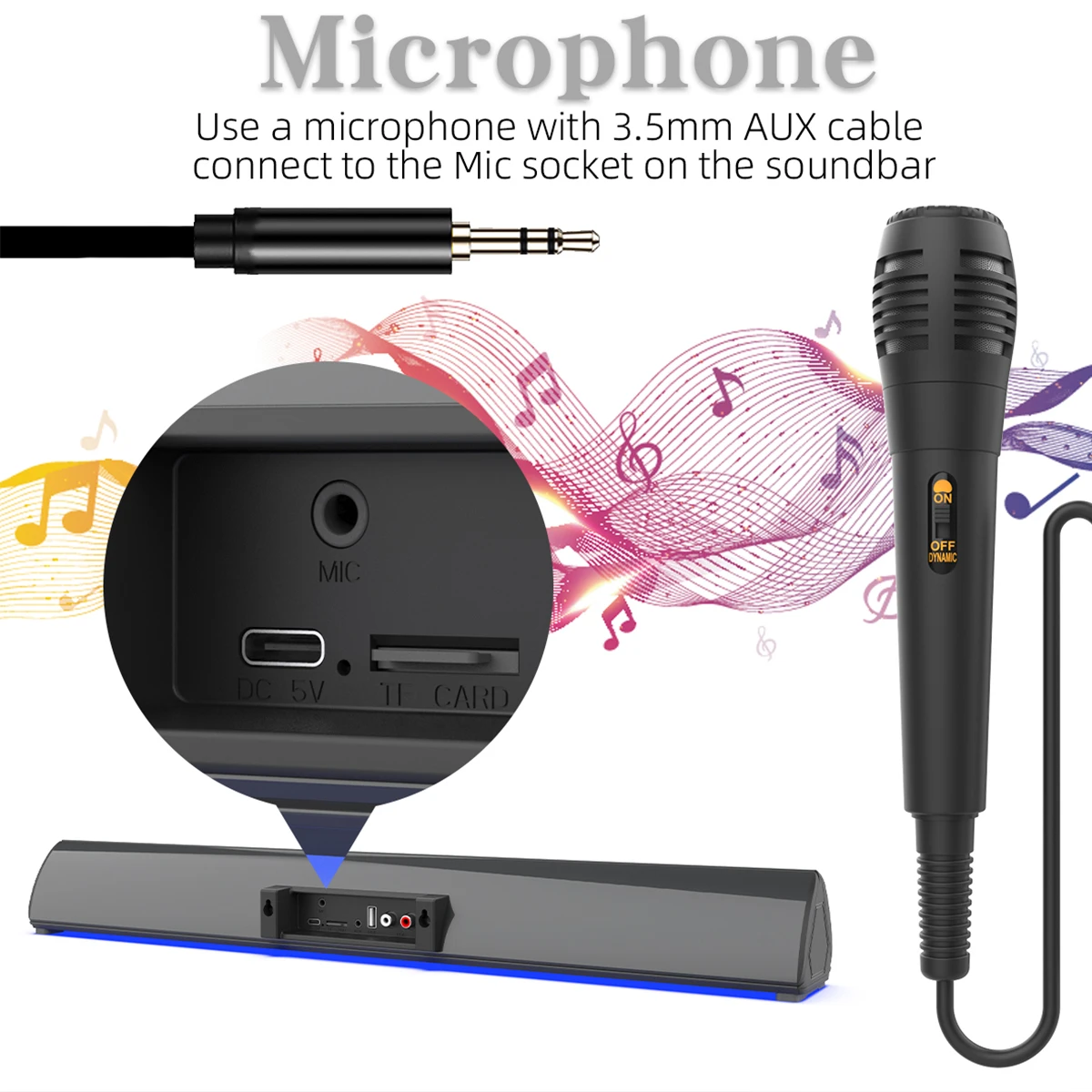 Barra de sonido HiFi compatible con Bluetooth, Subwoofer de cine en casa remoto, barra de sonido envolvente 3D con micrófono para PC y TV