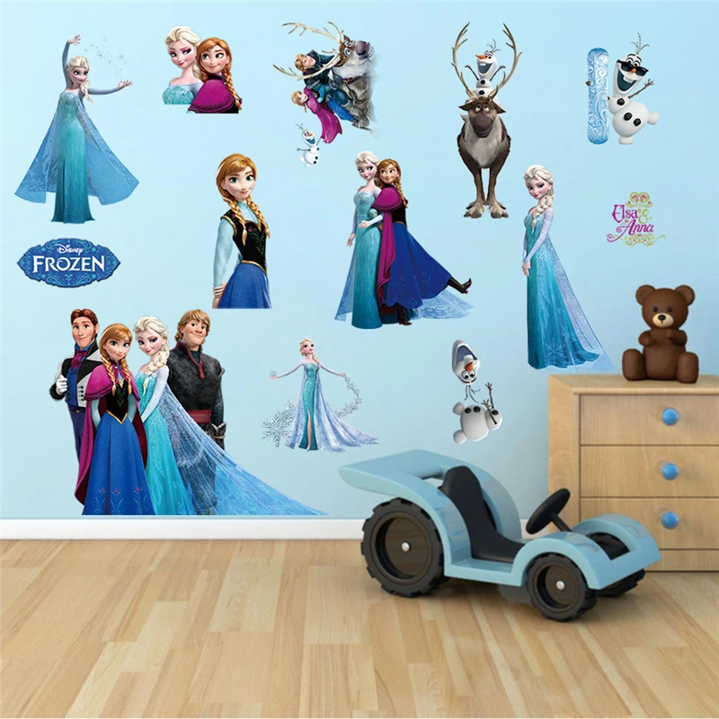 Cartoon Olaf Sven Kristoff Hans Prince Anna Elsa Princess Frozen Wall Sticker Home Decoration Anime Movie Mural Art Kids Decals