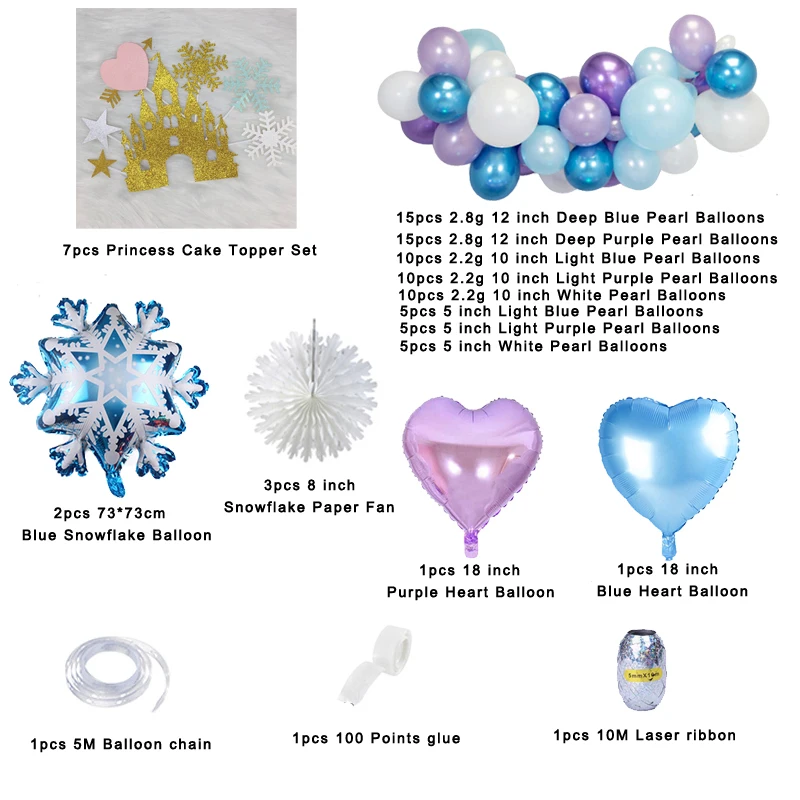 Ice Princess Snowflake Foil Balloons Garland Frozen Birthday Party With Cake Topper Birthday Snow Queen Decoration Girl Supplies