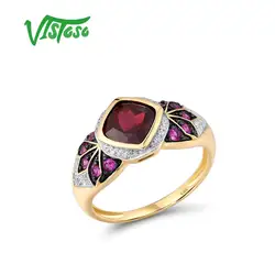 VISTOSO Pure 14K 585 Yellow Gold Ring For Women Diamond Ruby Rhodolite Garnet Gemstones Luxury Wedding Engagement Fine Jewelry