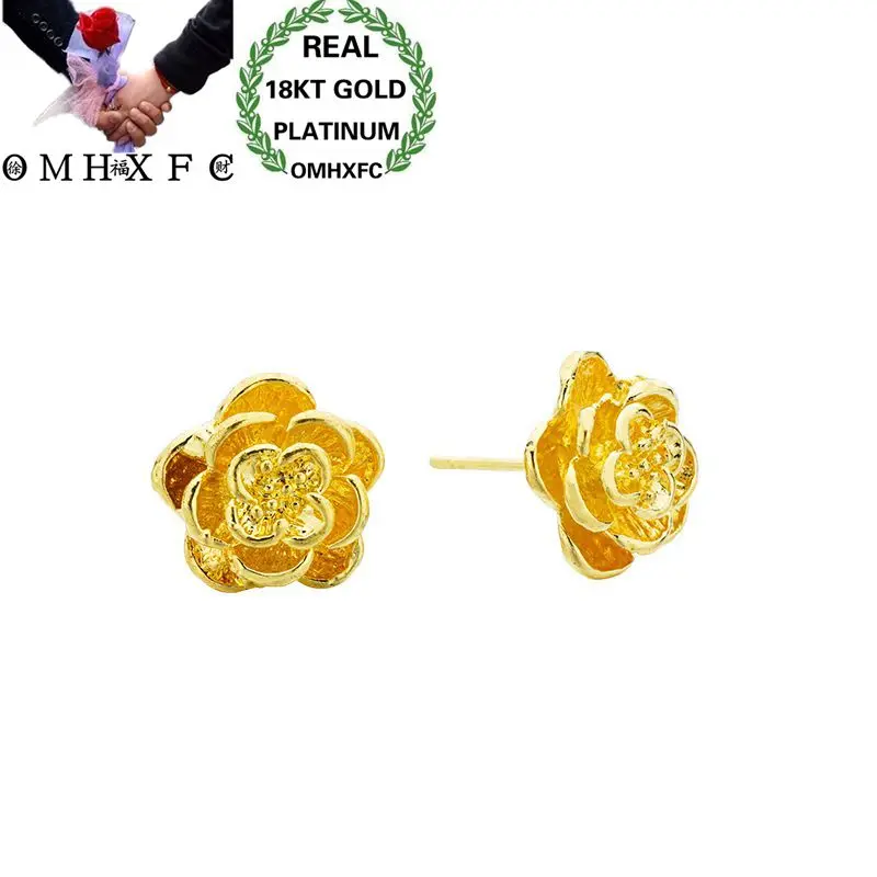 OMHXFC Wholesale European Fashion Woman Girl Party Wedding Gift Flower Sakura 18KT Gold Stud Earrings ER119