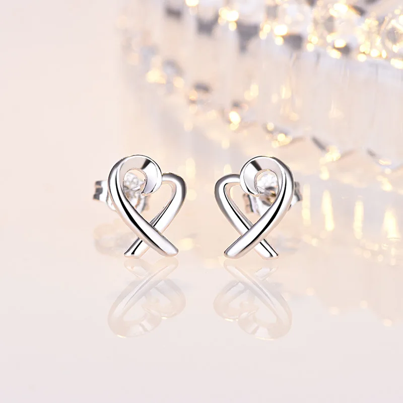 VENTFILLE 925 Sterling Silver Korean Girl Fashion Temperament Simple Hollow Heart-Shaped All-Match Exquisite Earrings