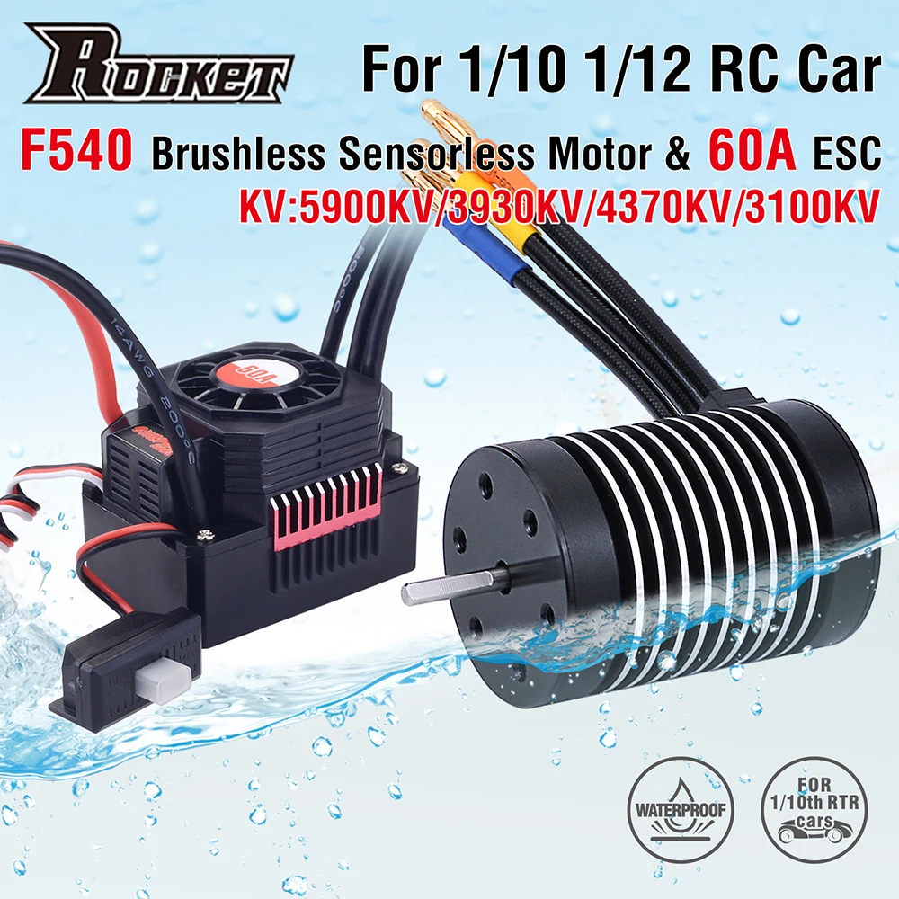 

Rocket F540 Waterproof Brushless Motor 5900KV 3930KV 4370KV 3100KV w/60A ESC for 1/10 1/12 RC Car