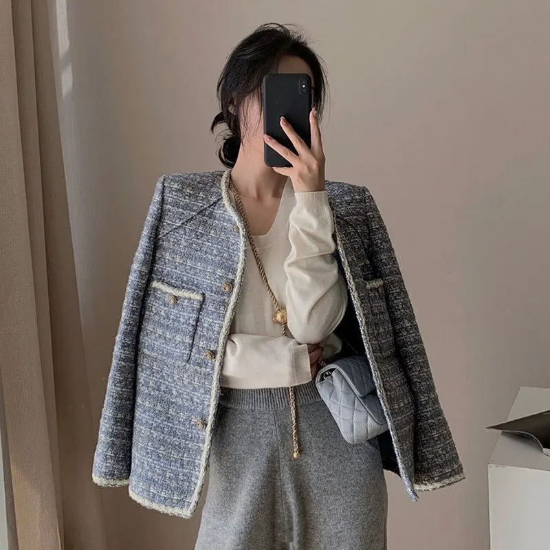 Woman's Outwear Desinger Coat Tweed Jacket  OfficeL Patchwork Splied Ins Elegant High Street Office Lady Vintage Business Chic