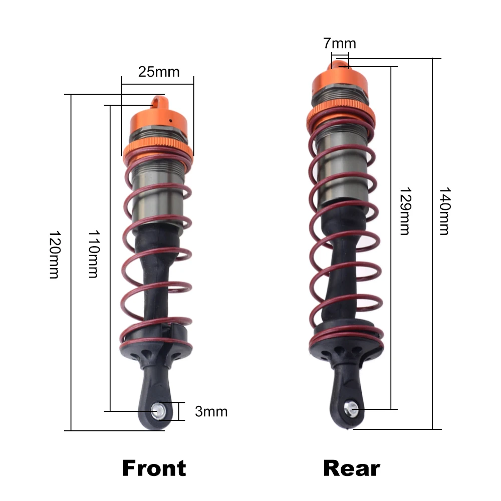 4Pcs Shock Absorber 120mm Front 140mm Rear Metal Damper Suspension for 1/8 JLB HSP EM Racing HPI Truck Buggy Truggy ZD Racing