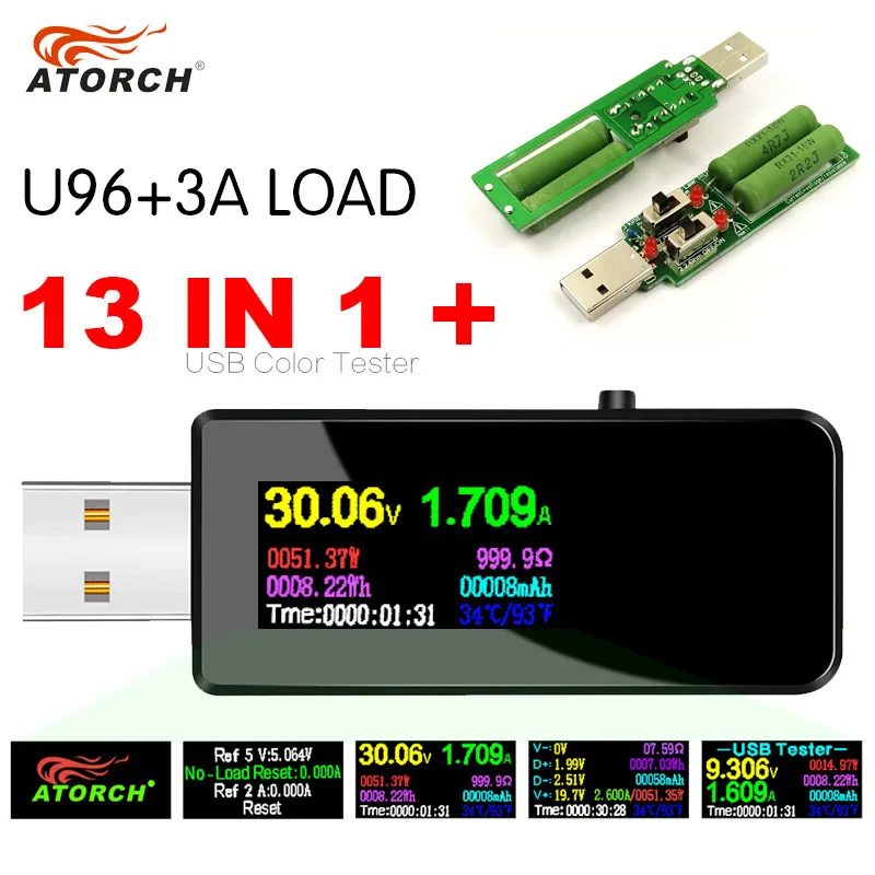 USB тестер U96P 13 в 1, индикатор напряжения тока, электрический амперметр, измеритель мощности, зарядка, цифровой мультиметр постоянного тока,