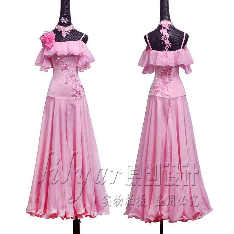 Ballroom Dance Dress Standard Skirt Competition Dress Costumes Performing Dresse Customize Adult Children Pink Embroidered Kids