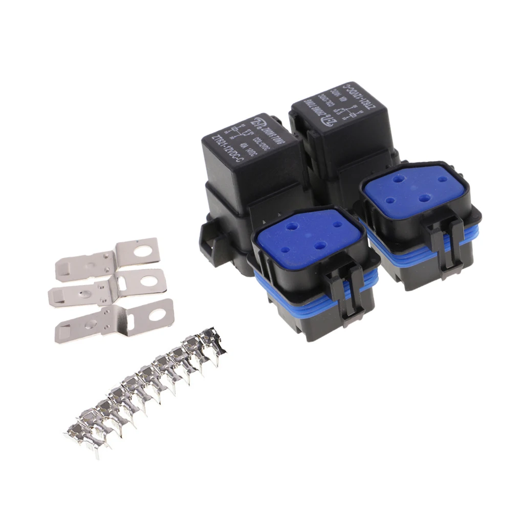 4 Sets 12V 40A AMP 5 Pin Relay and Relay Holder Socket Integrated +Terminals