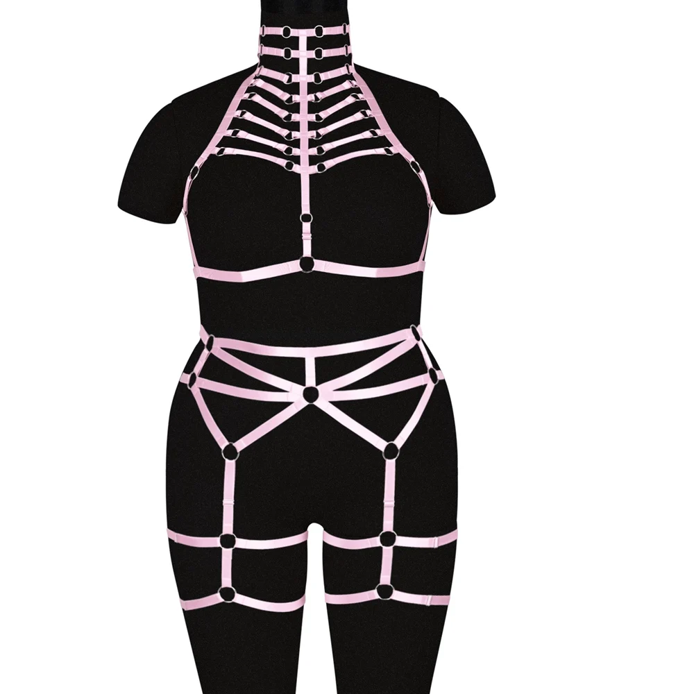 

2pc Elastic Bondage Harness Plump Women's Clothing Exotic Costumes Plus Size Halloween Rave Goth Accessories Sexy Lingerie Set