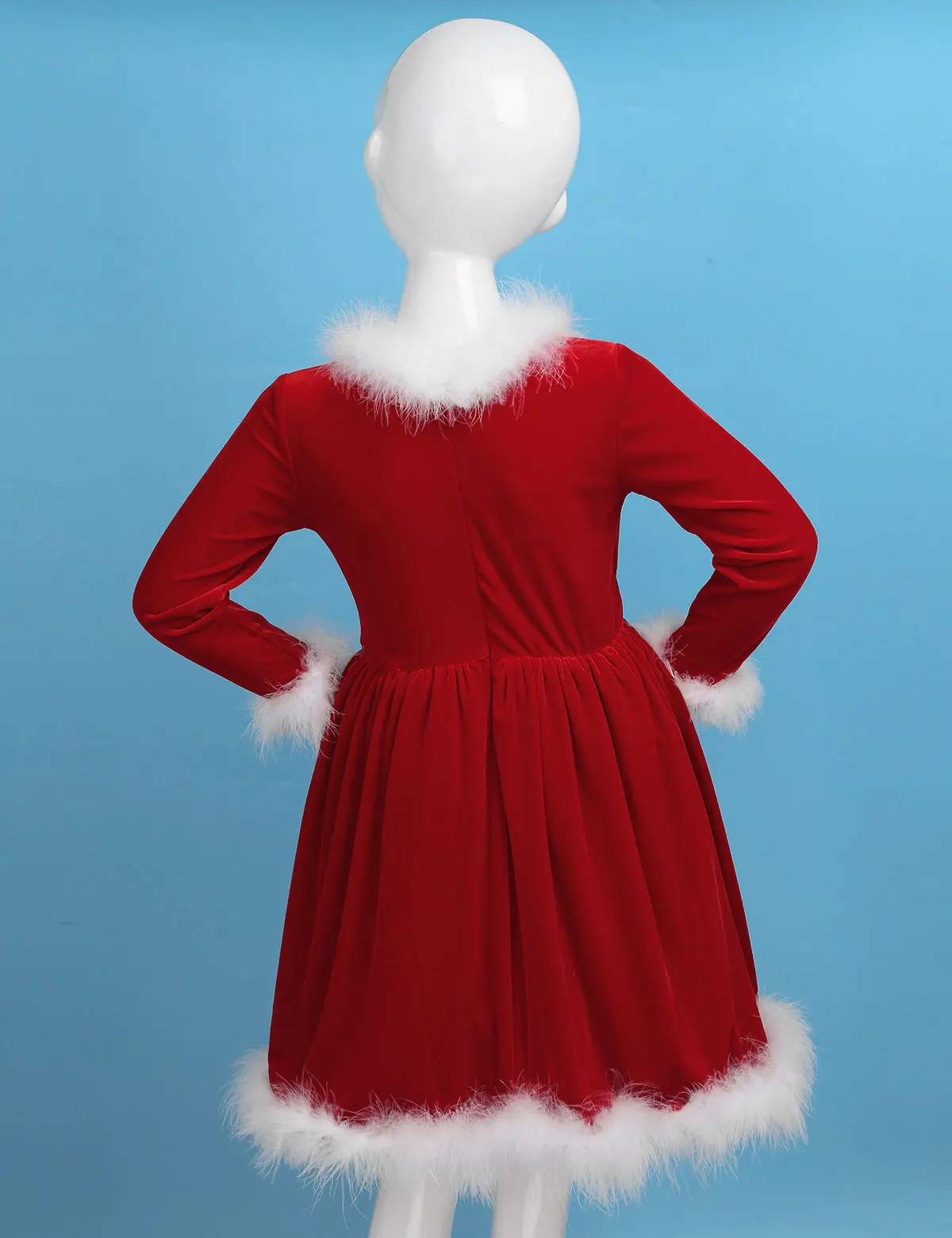 Natal dos miúdos do bebê meninas vestido de veludo vermelho o pescoço manga longa cintura alta para trás com zíper vestido de festa pageant vestidos de papai noel