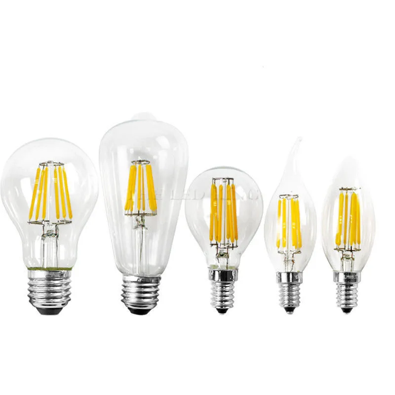 Retro LED Bulb 2W 4W 6W 8W 12W NOT Dimmable E14 E27 Base Warm White Filament AC 220V ST64 A60 G45 C35 C35L Edison Bulbs