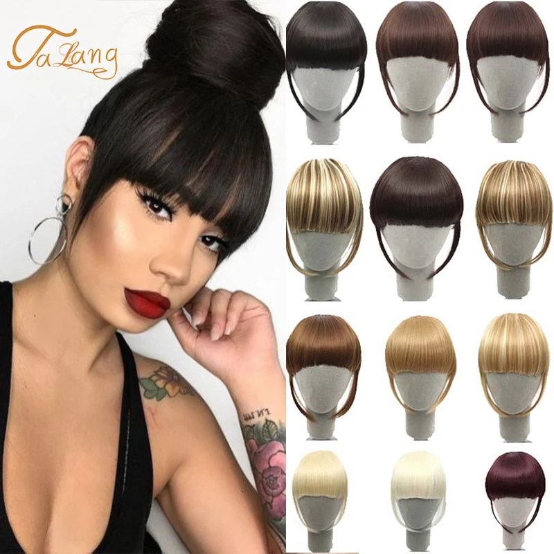 TALANG yeni patlama künt patlama Hairpieces temiz ön yanlış saçak ince sentetik saç patlama 2 klip postiş saçak