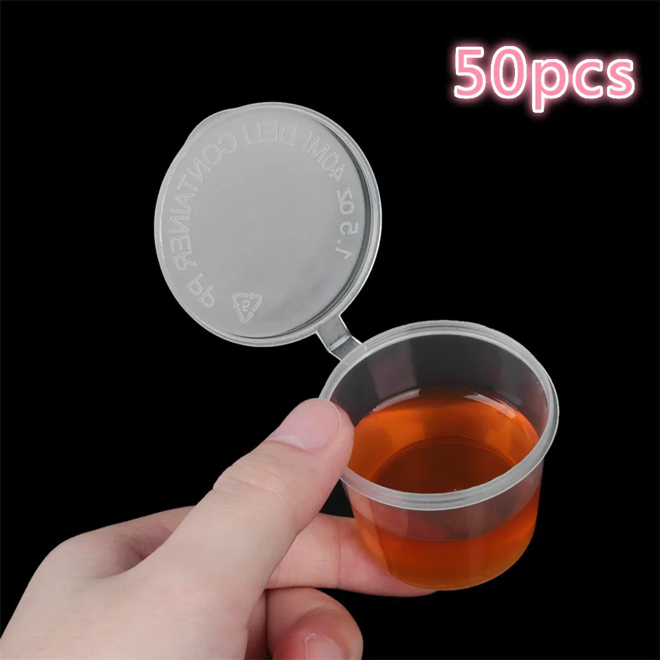 

50 pcs Disposable Sauce Cup Siamese Round Box Takeaway Chili Oil Packaging Box Seasoning Milk Powder Plastic Cup and Lid