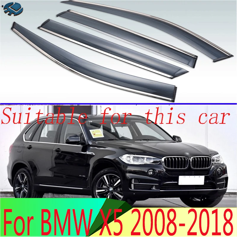 For BMW X5 2008-2018 Plastic Exterior Visor Vent Shades Window Sun Rain Guard Deflector 4pcs