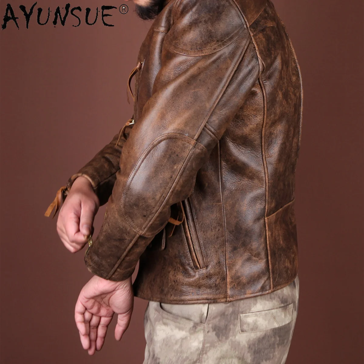 Fahsion 2021 Vintage Leather Jacket Men Slim Streetwear Motorcycle Korean Mens Clothing Brown Chaqueta Cuero Hombre WPY3847