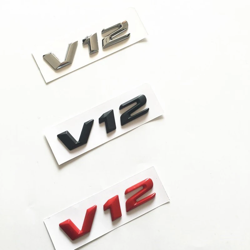 Car Styling Refitting Sticker Black Red Chrome 3D Sharp Font Letters V8 V12 Emblem Badge for Fender Side Logo