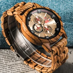 Legno Orologio Da Uomo Cronografo di Lusso di Sport Militare Orologi Alla Moda Casual Personalizzato In Legno Orologi Al Quarzo Relogio Masculino