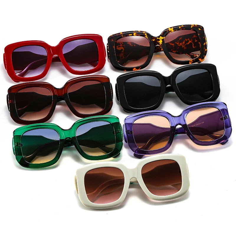 SO & EI-gafas de sol cuadradas de gran tamaño para hombre y mujer, lentes Vintage degradadas, color verde y morado, a la moda, con protección UV400