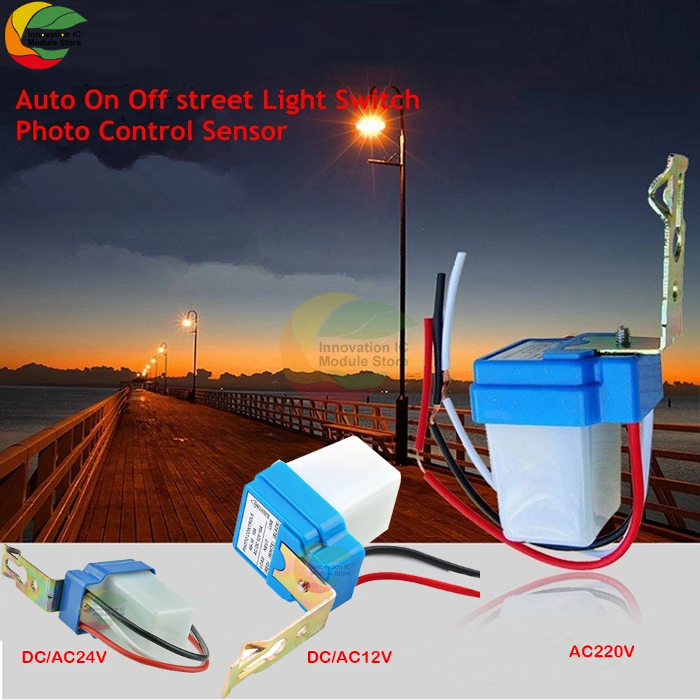 Auto Switch Sensor On/Off Photocell Street Light Switch 50-60Hz 10A Photo Control Photoswitch Sensor DC 12V 24V AC 220V