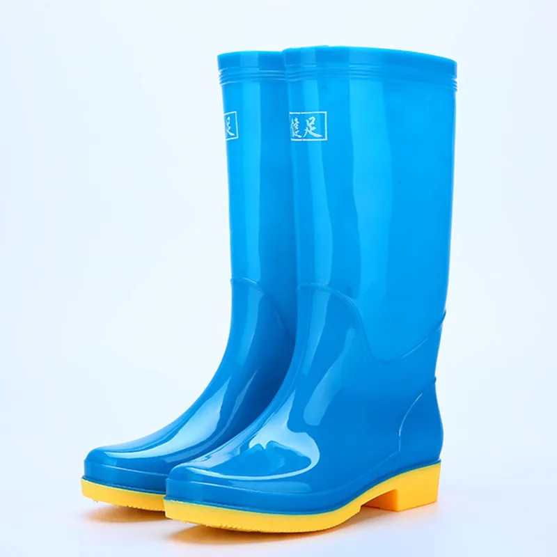 Rouroliu Women Solid Color Tall Rainboots Waterproof Water Shoes Wellies Non-Slip Hard-Wearing Warm Rain Boots Woman RB25