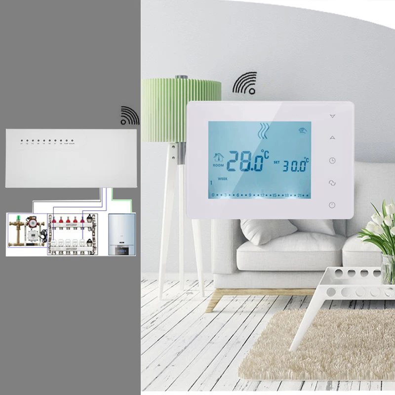 Beok 8-Channels Wireless Underfloor Heating Central Controller Warm Floor for Gas Boiler System Thermostat Actuators Servo