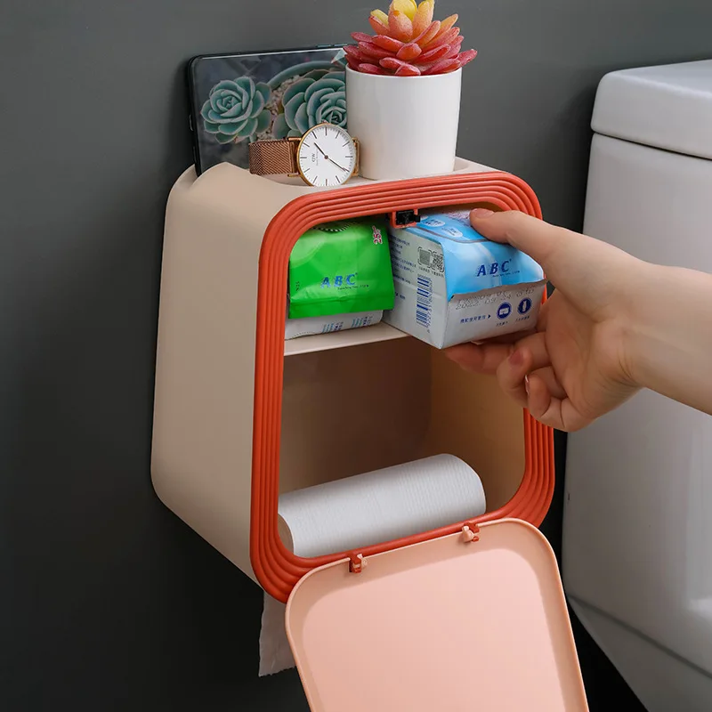 

Wall Mount Toilet Paper Holder Waterproof Tissue Holder Bathroom Decor Storage Organizer Shelf Mobile Phone Stand WC Accessories