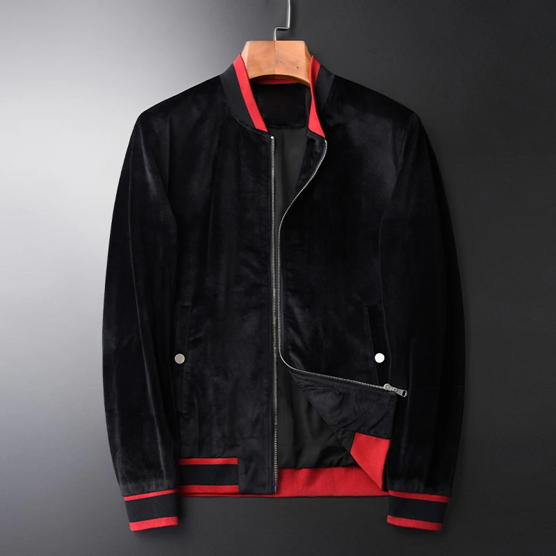 

Stand Collar Luxury Contrast Color Rib Velvet Mens And Coats Slim Zipper Men Jackets Plus Size 4XL