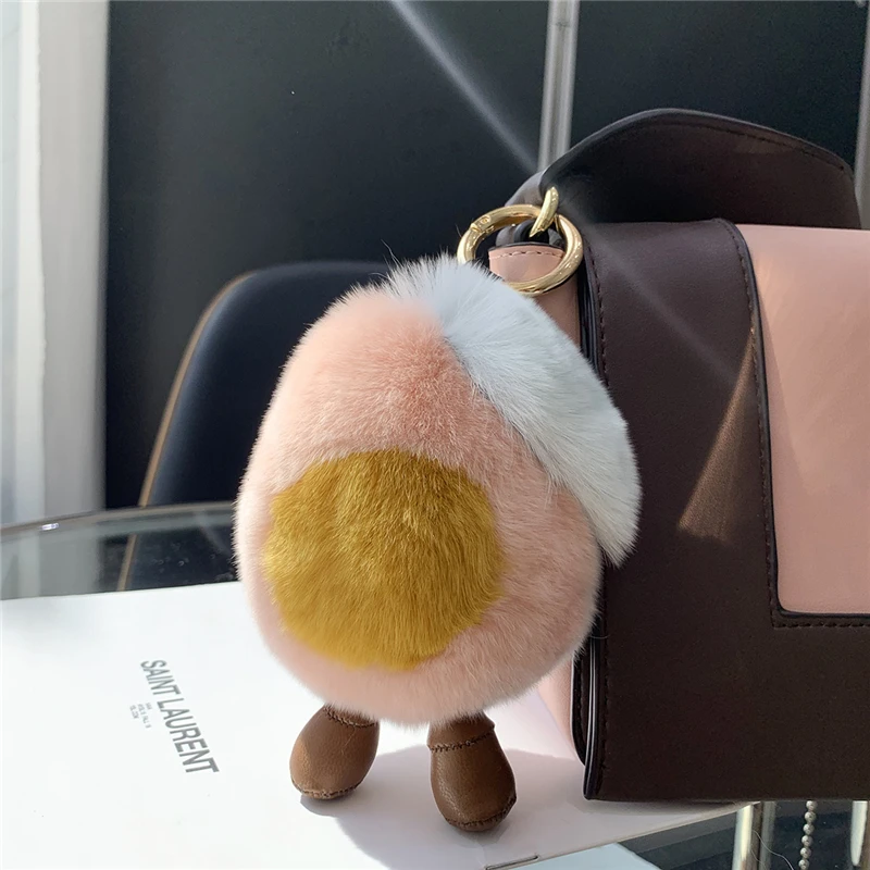 Fluffy Soft Real Fur Keychain Rex Rabbit Avocado Cute Bag Ornaments Pendant Toys Women Accessories Car Key Ring Trinkets Gift