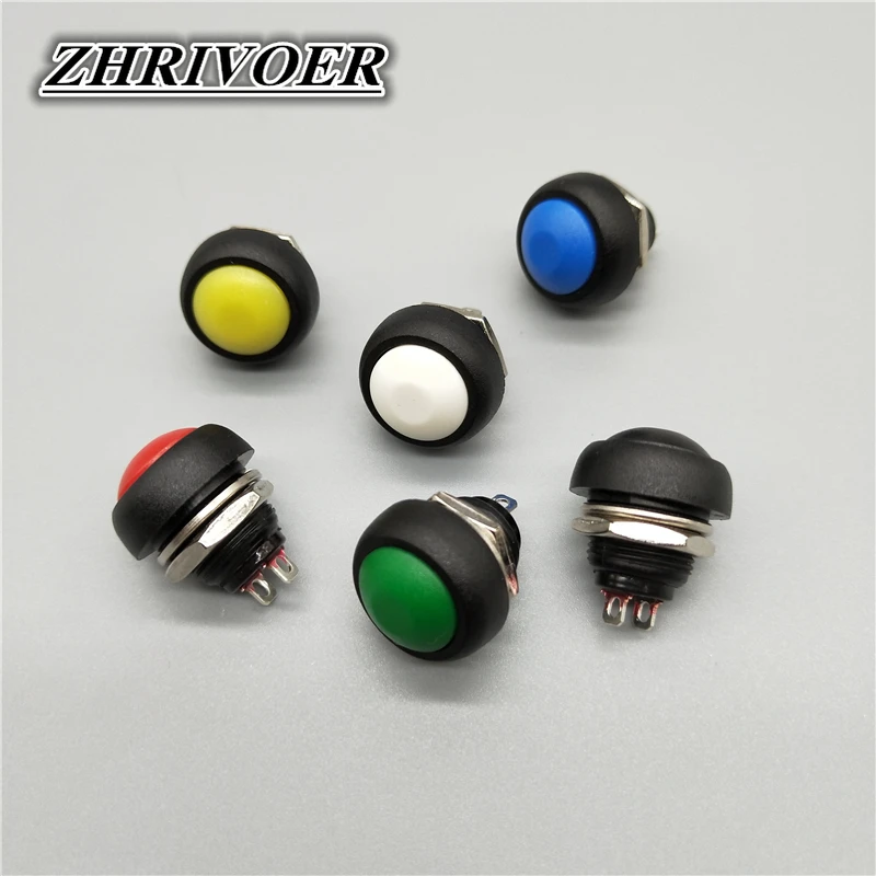 6Pcs 12mm ON-OFF Waterproof Momentary/Self-reset Push Button Switch SPDT Power Start Button Switch 3A/125V