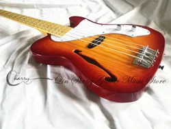 4 string bass guitar,semi hollow ASH body,cherry sunburst,Tel bass, maple frets,pearl pickguard