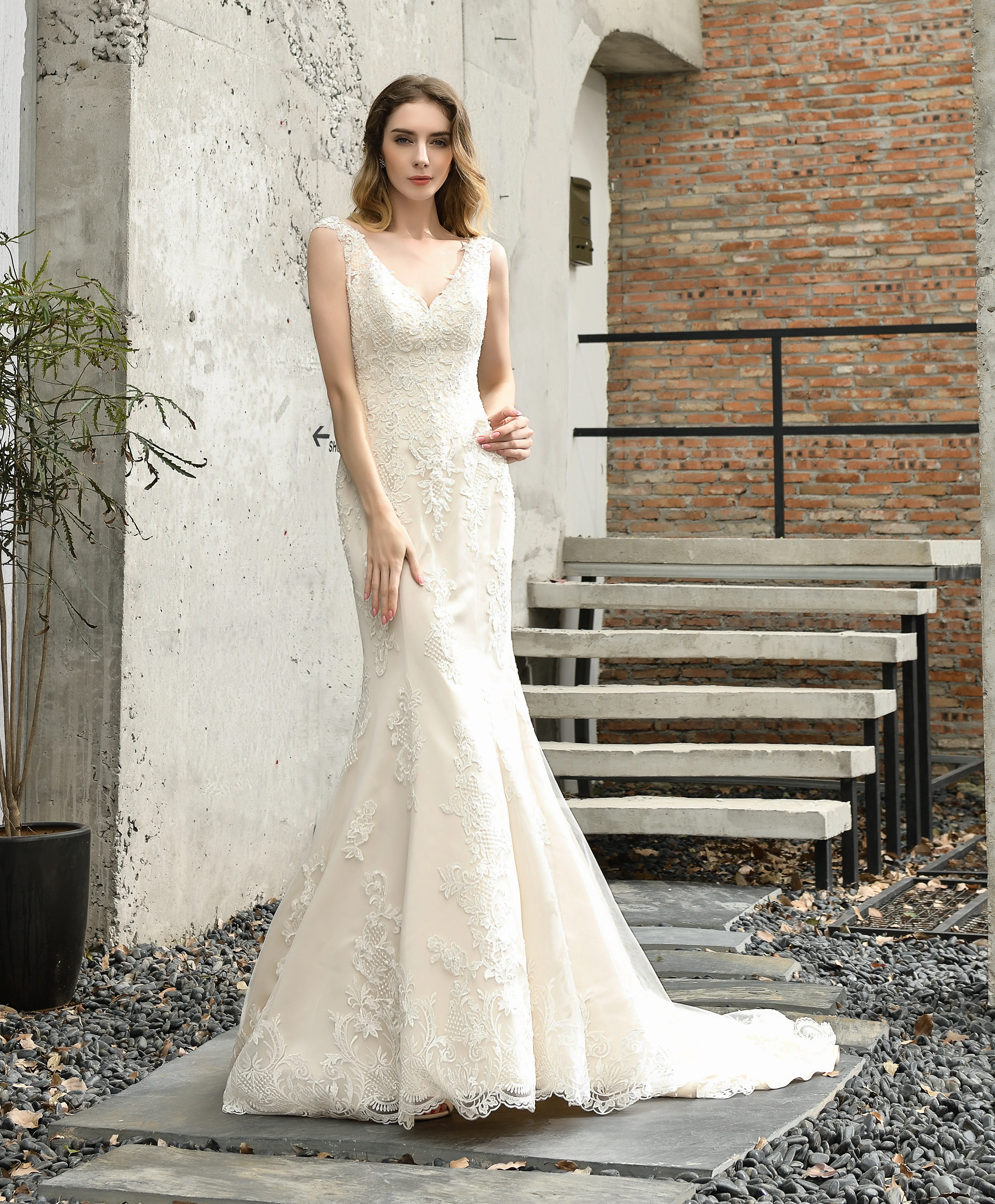 Janevini sexy sereia noiva vestidos de casamento 2019 v pescoço sem mangas apliques beading aberto voltar laço longo vestidos de noiva mariages