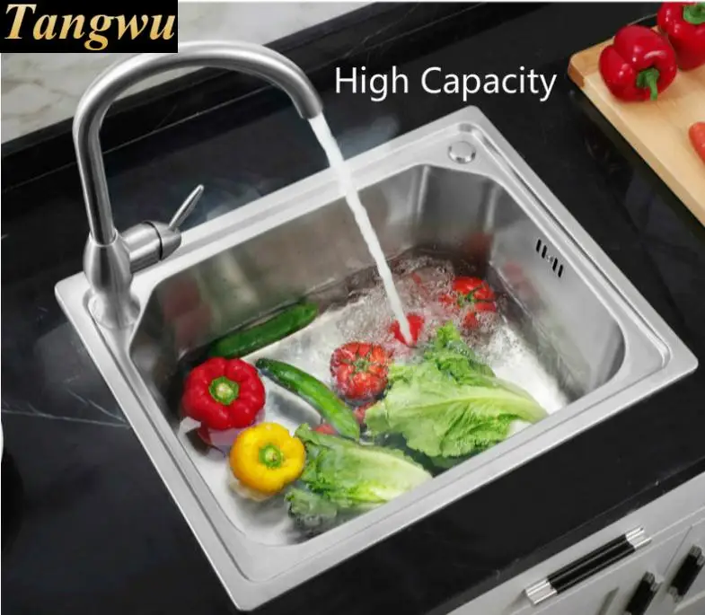 Free shipping Luxury kitchen single trough sink apartment  durable 304 stainless steel hot sell 58x43 CM