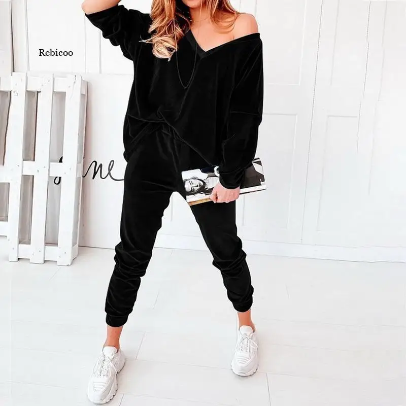 Autumn Velvet Tracksuit Women Sets Two Piece Winter Velour Tracksuit Ladies Sweat Suit 2 Piece Outfits For Women Sweatshirt