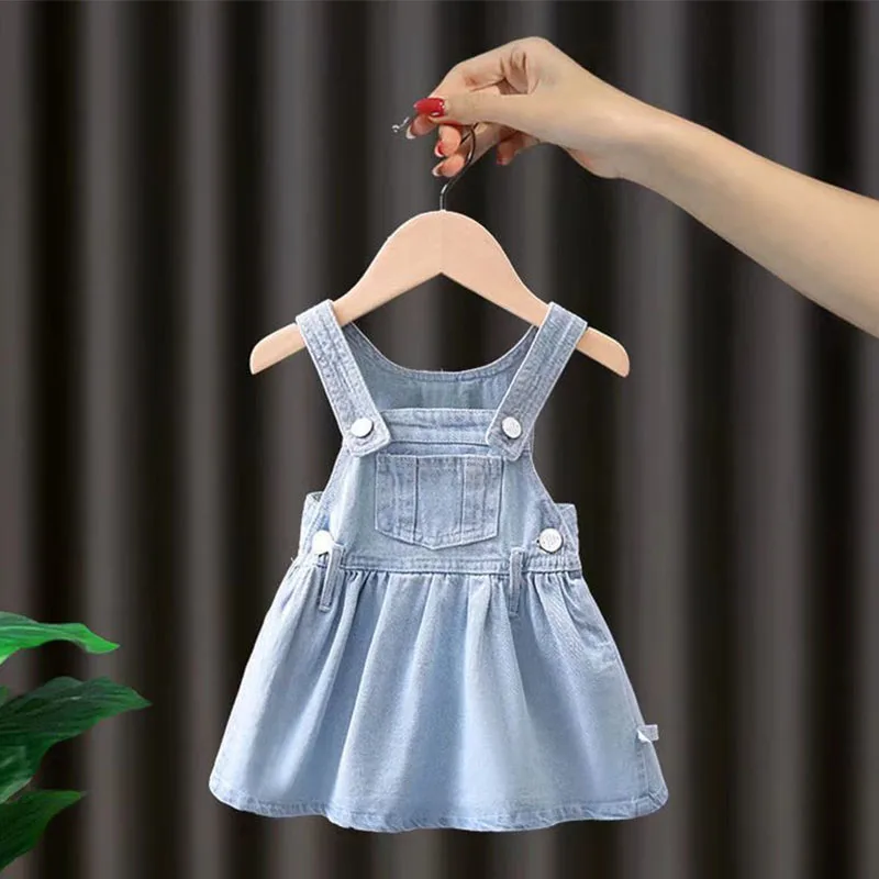 

Baby Girls Denim Outfits 1-6Y Kids Shirt Tops Pleated Skirts Summer Clothing Set Lovely Children's Fashion