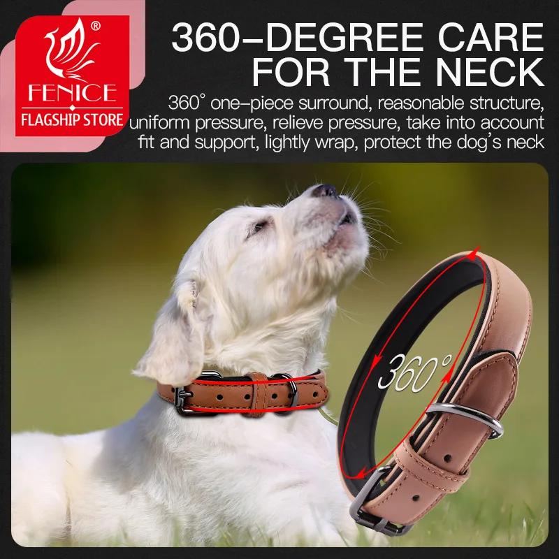 Fenice Leather Waterproof Pet Collar Colorful Wakling Dog Tools Durable Adjustable for Large Small Medium Dogs