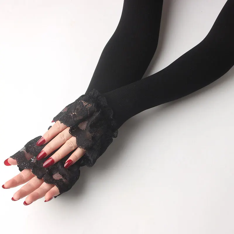 Manga elástica para brazo, guantes de encaje con protector solar para conducir, largos, sin dedos, cálidos, para Otoño e Invierno