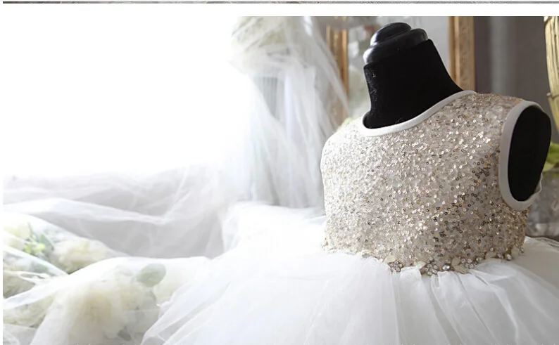 CloverBridal ฤดูร้อน2-9ปี Grils Tutu Sequined Tulle ดอกไม้ชุดงาช้างวันเกิดพรหมประกวดชุด WF9756