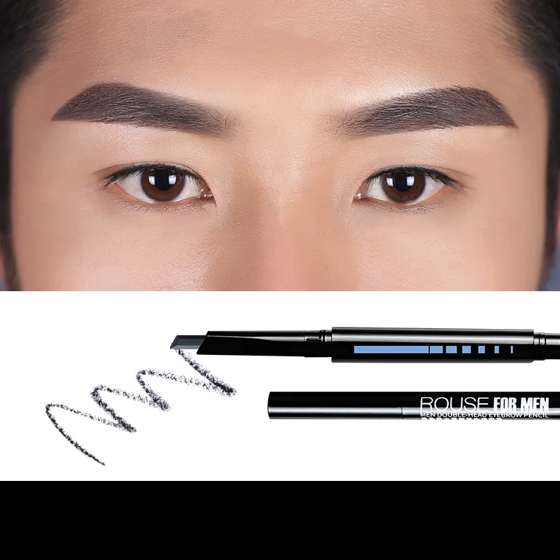 Eyebrow Pencil for Men with Eyebrow Brush Double Head Natural Super Fine Waterproof Lasting Eyes Rotatable Eyebrow Pen