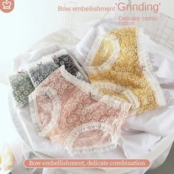 New Women's Underwear Sexy Lace Panties Fashion Flowers Breathable Comfort Briefs Mid Waist Seamless Underpants Lingerie