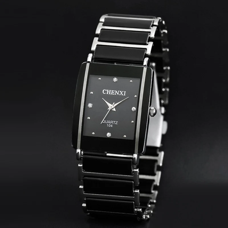 CHENXI Fashion Rectangle Watches Men Black Watches Simulated Ceramics Quartz Wristwatches Men Relogio Masculino Reloj Hombre