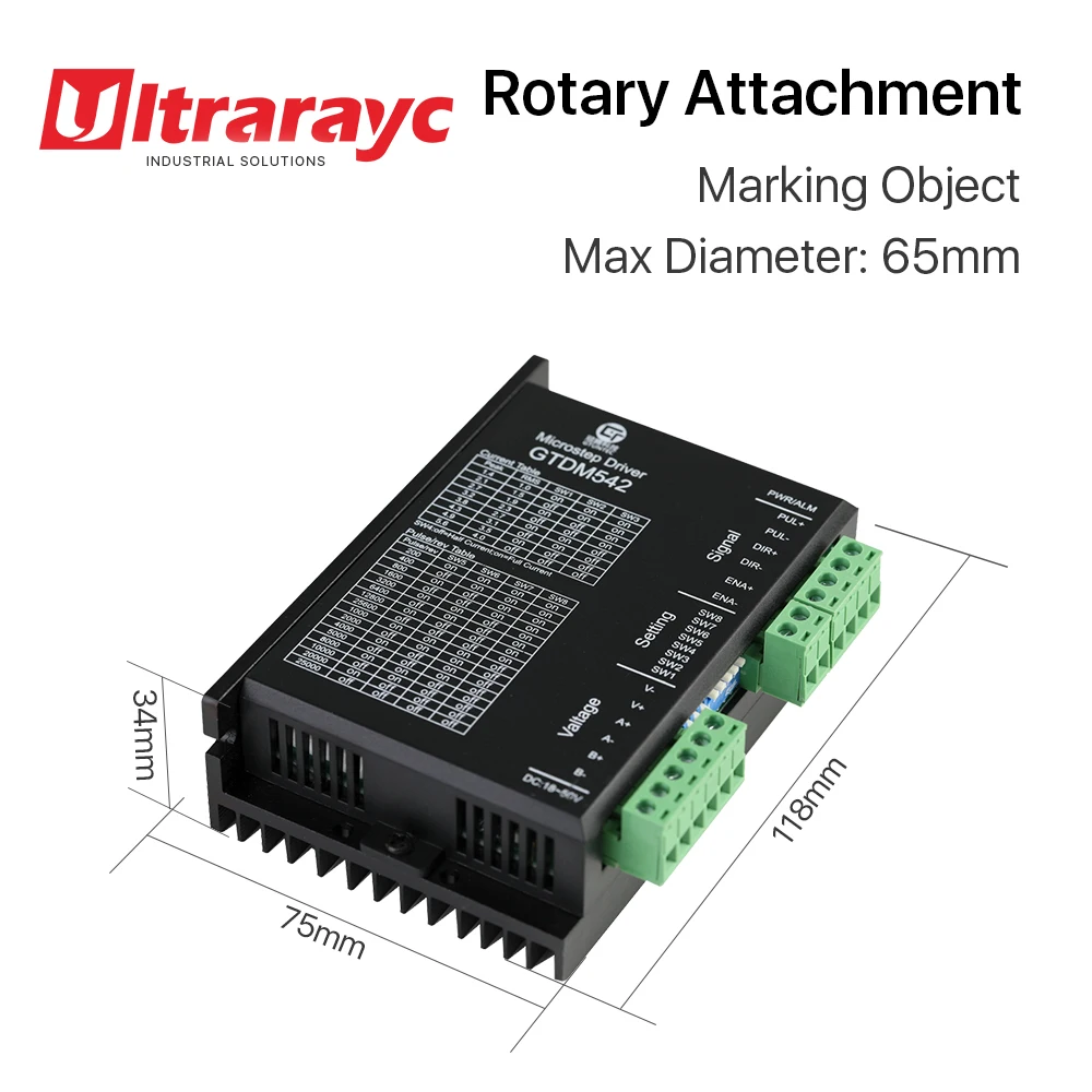 Ultrarayc Rotary Engraving Attachment with Three Metal Adjustable Chucks Max Dia.65mm with Motor & Driver for Fiber Marking