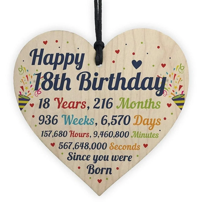 

Printed with "Happy 18th Birthday" Wooden Heart-shaped Plaque Creative 18th Birthday Gift Meaningful Adult Memorial Wood Sign