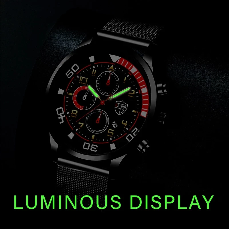 موضة رجالي ساعات فاخرة الرجال الفولاذ المقاوم للصدأ شبكة حزام الكوارتز ساعة معصم ساعة مضيئة الذكور الأعمال ساعة جلدية عادية #3